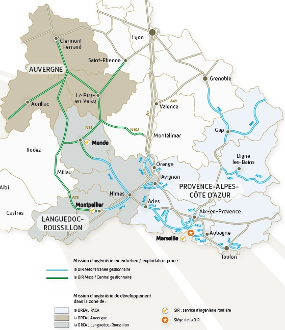 Zone d'intervention de la DIR Méditerranée en ingénierie